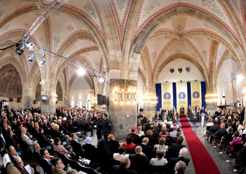 Sala del Ayuntamiento de Aquisgrán, sede de la ceremonia de la entrega de los premios Carlomagno Sala del Ayuntamiento de Aquisgrán, sede de la ceremonia de la entrega de los premios Carlomagno
