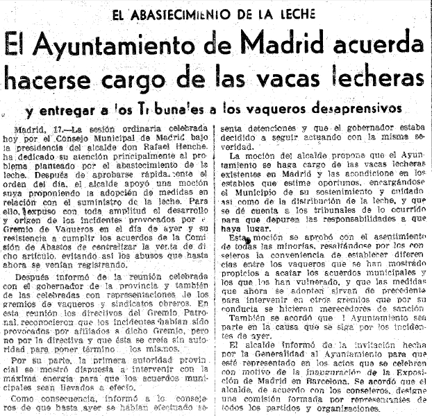 El abastecimiento de la leche